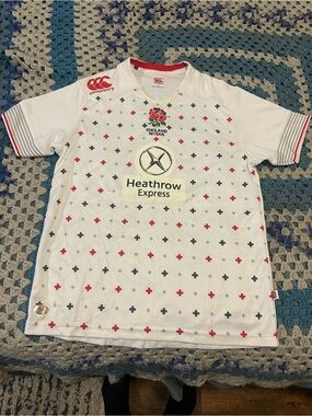 Canterbury England Sevens White Rugby Jersey with Red & Navy Accents